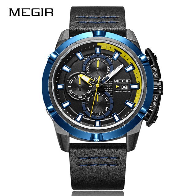 Megir chronoraphe style Militaire-bleu